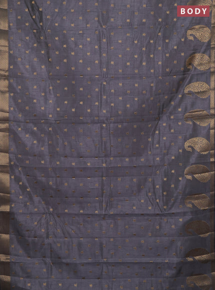Semi raw silk saree grey with allover zari woven 1000 buttas and zari woven border
