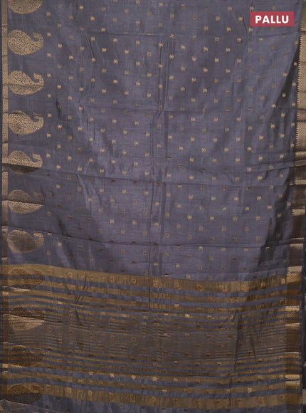 Semi raw silk saree grey with allover zari woven 1000 buttas and zari woven border