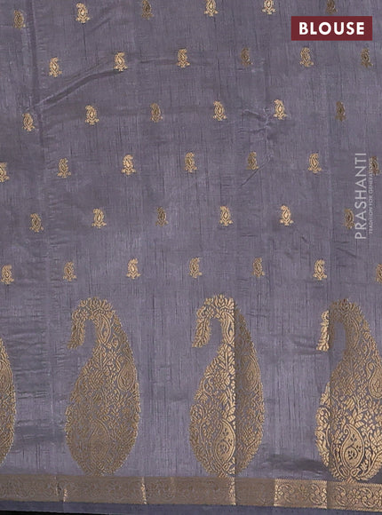 Semi raw silk saree grey with allover zari woven 1000 buttas and zari woven border