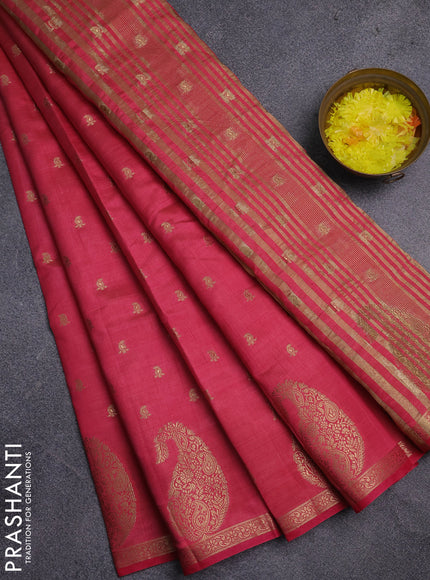 Semi raw silk saree pink with allover zari woven 1000 buttas and zari woven border