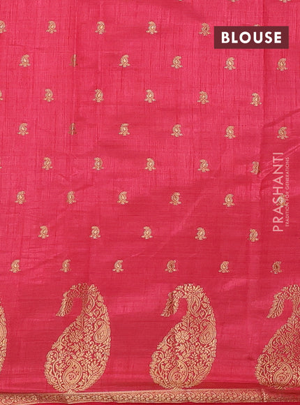 Semi raw silk saree pink with allover zari woven 1000 buttas and zari woven border