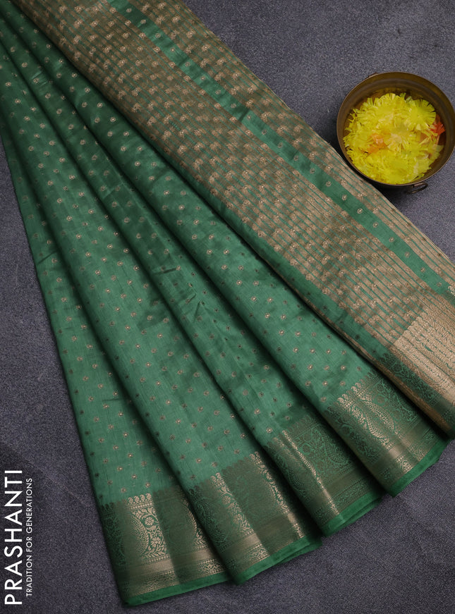 Semi raw silk saree light green with allover zari woven 1000 buttas and zari woven border