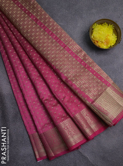 Semi raw silk saree pink with allover zari woven 1000 buttas and zari woven border