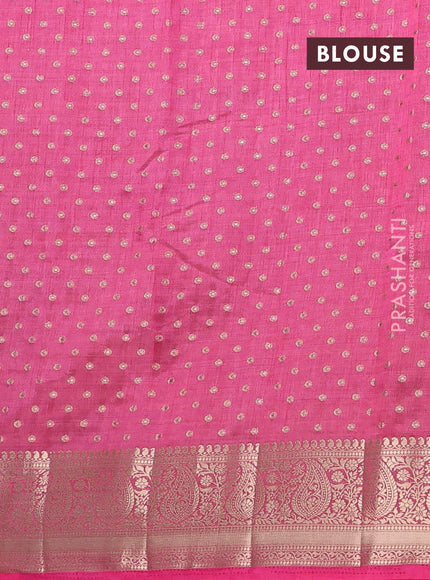 Semi raw silk saree pink with allover zari woven 1000 buttas and zari woven border