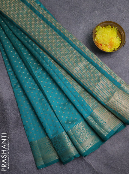 Semi raw silk saree teal green with allover zari woven 1000 buttas and zari woven border