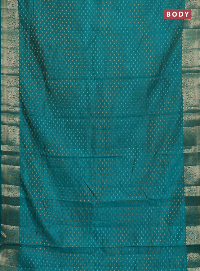 Semi raw silk saree teal green with allover zari woven 1000 buttas and zari woven border
