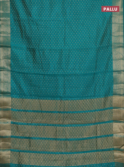 Semi raw silk saree teal green with allover zari woven 1000 buttas and zari woven border