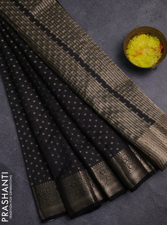 Semi raw silk saree black with allover zari woven 1000 buttas and zari woven border