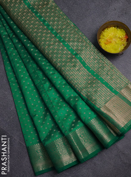 Semi raw silk saree teal green with allover zari woven 1000 buttas and zari woven border