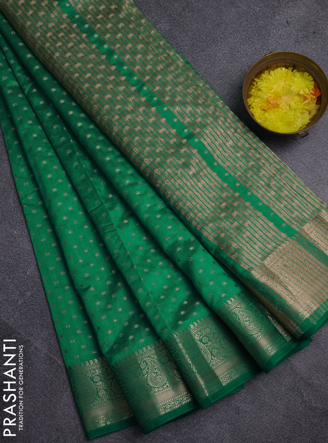 Semi raw silk saree teal green with allover zari woven 1000 buttas and zari woven border