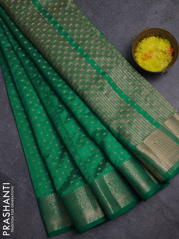 Semi raw silk saree teal green with allover zari woven 1000 buttas and zari woven border