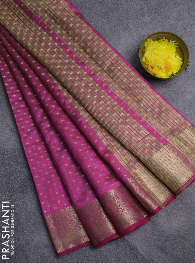 Semi raw silk saree rani pink with allover zari woven 1000 buttas and zari woven border