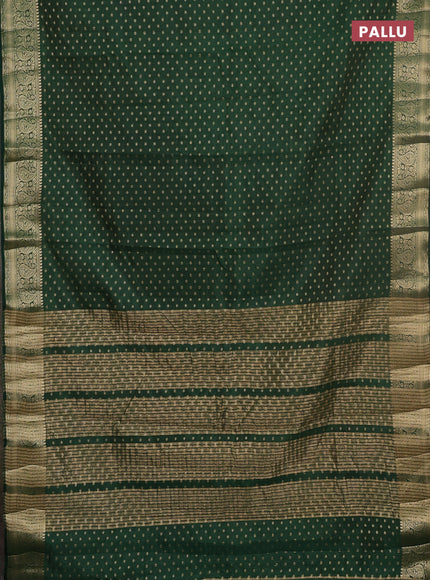 Semi raw silk saree bottle green with allover zari woven 1000 buttas and zari woven border
