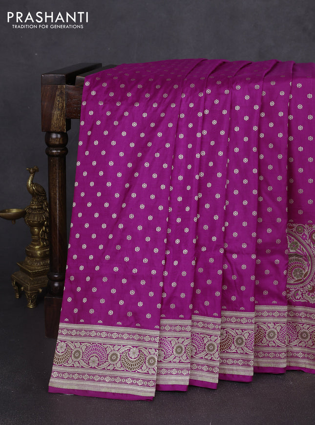 Banarasi uppada silk saree magenta pink with allover zari woven butta weaves and zari woven border