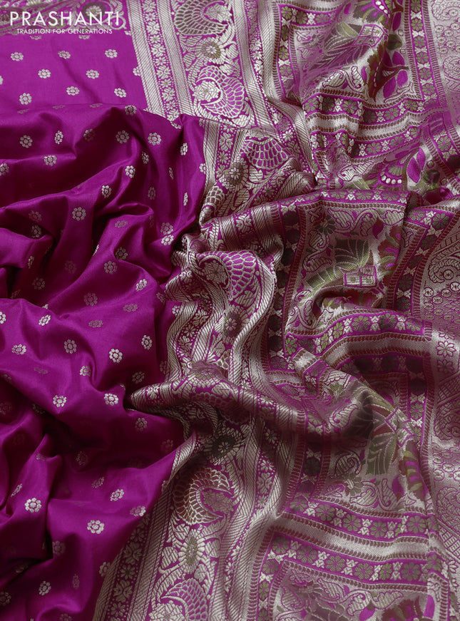 Banarasi uppada silk saree magenta pink with allover zari woven butta weaves and zari woven border