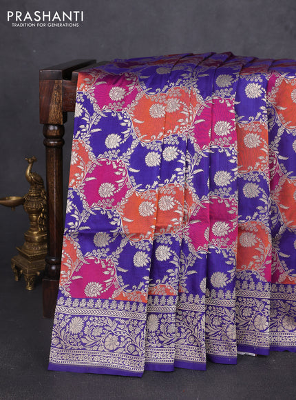 Banarasi uppada silk saree multi colour and blue with allover rangkat weaves and zari woven border