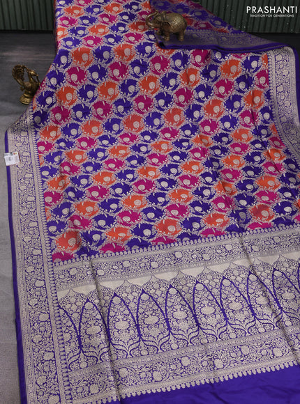 Banarasi uppada silk saree multi colour and blue with allover rangkat weaves and zari woven border