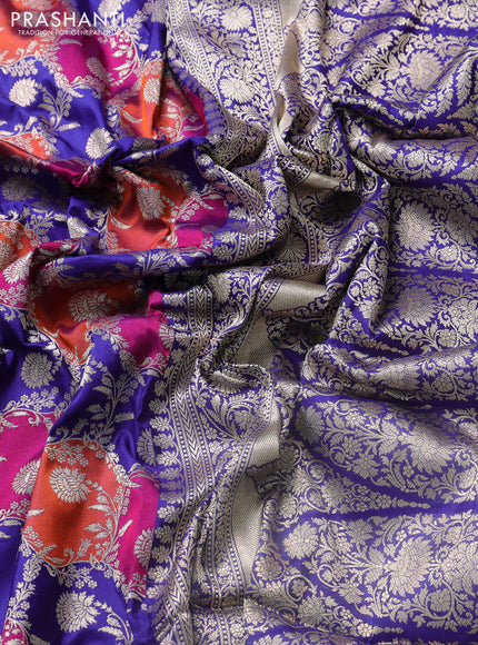 Banarasi uppada silk saree multi colour and blue with allover rangkat weaves and zari woven border