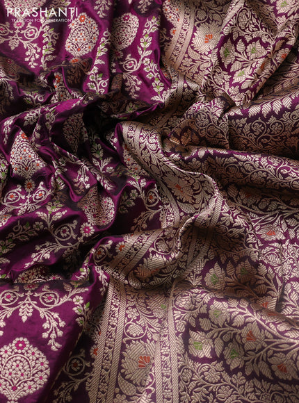 Banarasi uppada silk saree purple with allover zari woven brocade weaves and floral zari woven border