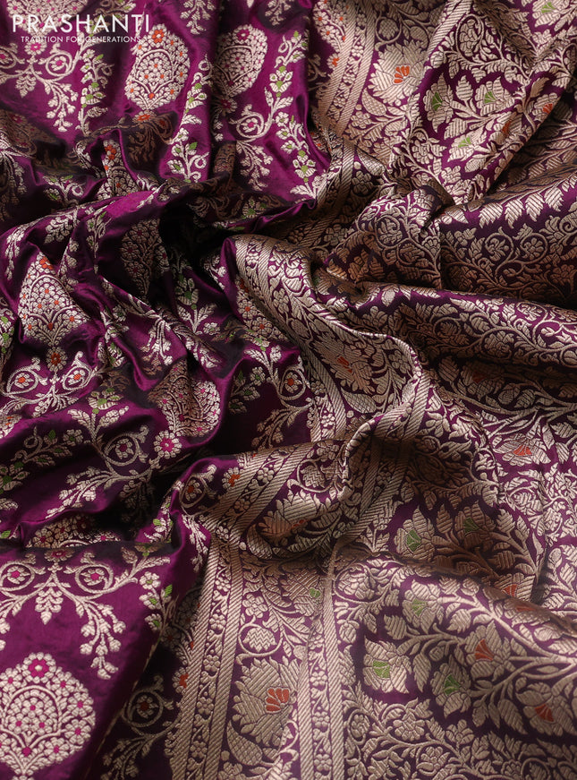 Banarasi uppada silk saree purple with allover zari woven brocade weaves and floral zari woven border