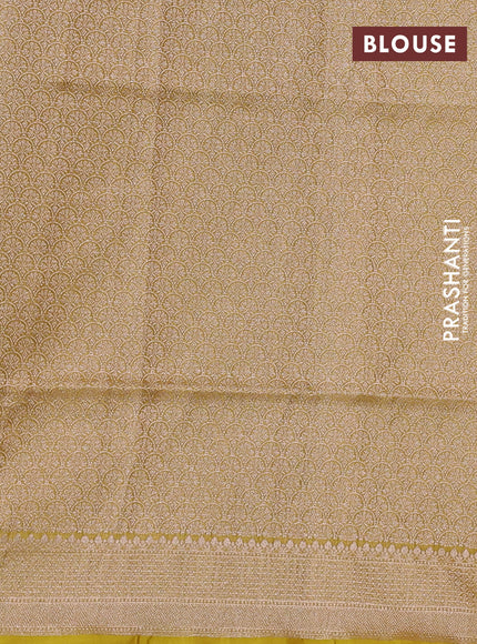 Banarasi uppada silk saree lime yellow with allover thread & zari floral weaves and zari woven border