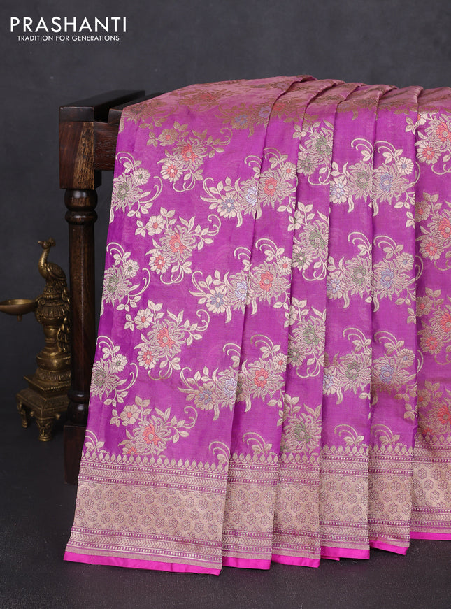 Banarasi uppada tissue silk saree mild purple with allover floral zari weaves and zari woven border