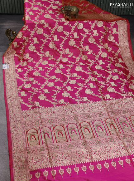 Banarasi uppada silk saree dual shade of candy pink with allover pichwai zari weaves and zari woven border