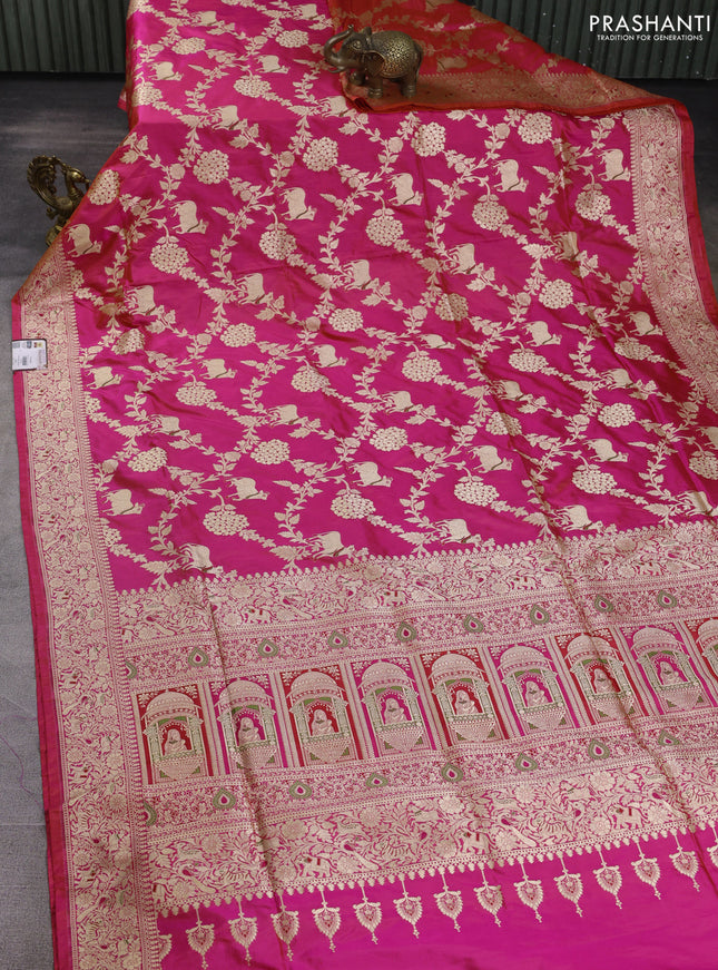 Banarasi uppada silk saree dual shade of candy pink with allover pichwai zari weaves and zari woven border