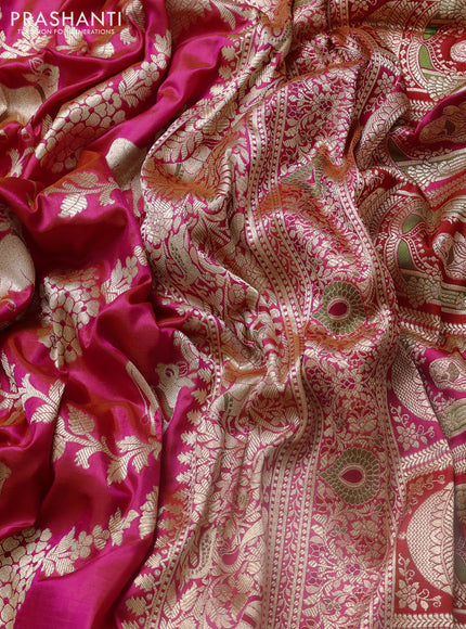Banarasi uppada silk saree dual shade of candy pink with allover pichwai zari weaves and zari woven border