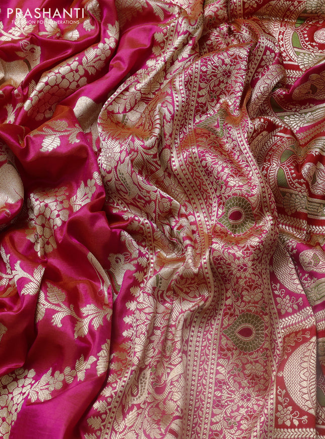 Banarasi uppada silk saree dual shade of candy pink with allover pichwai zari weaves and zari woven border