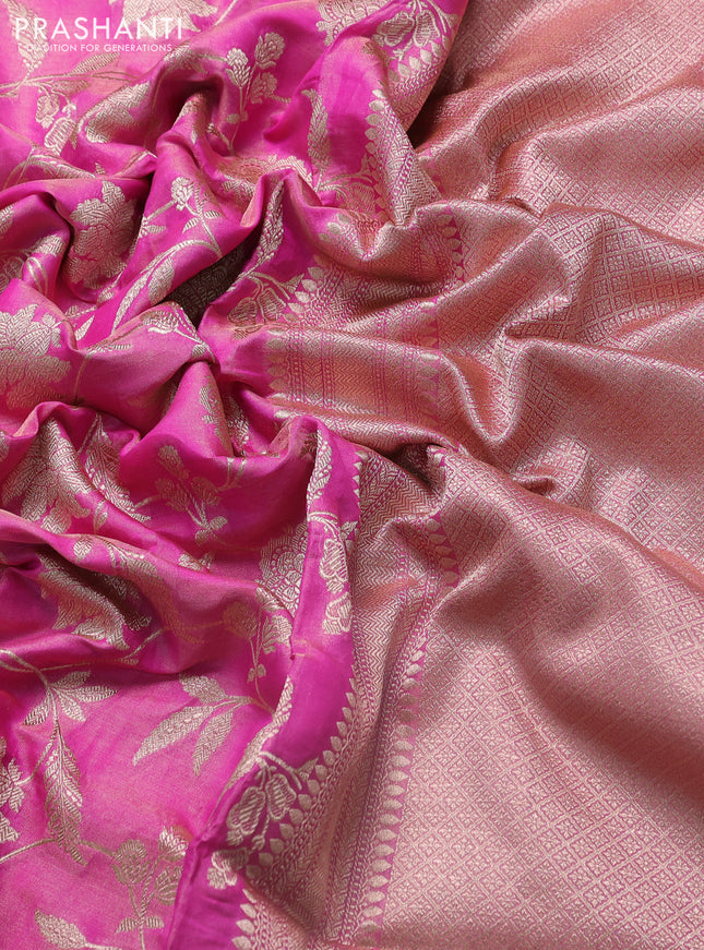 Banarasi uppada tissue silk saree candy pink with allover floral zari weaves and zari woven border