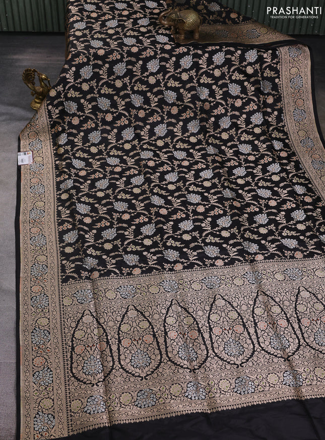 Banarasi uppada silk saree black with allover zari weaves and zari woven border