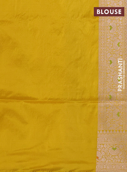 Banarasi uppada silk saree yellow with allover zari woven brocade weaves and floral zari woven border