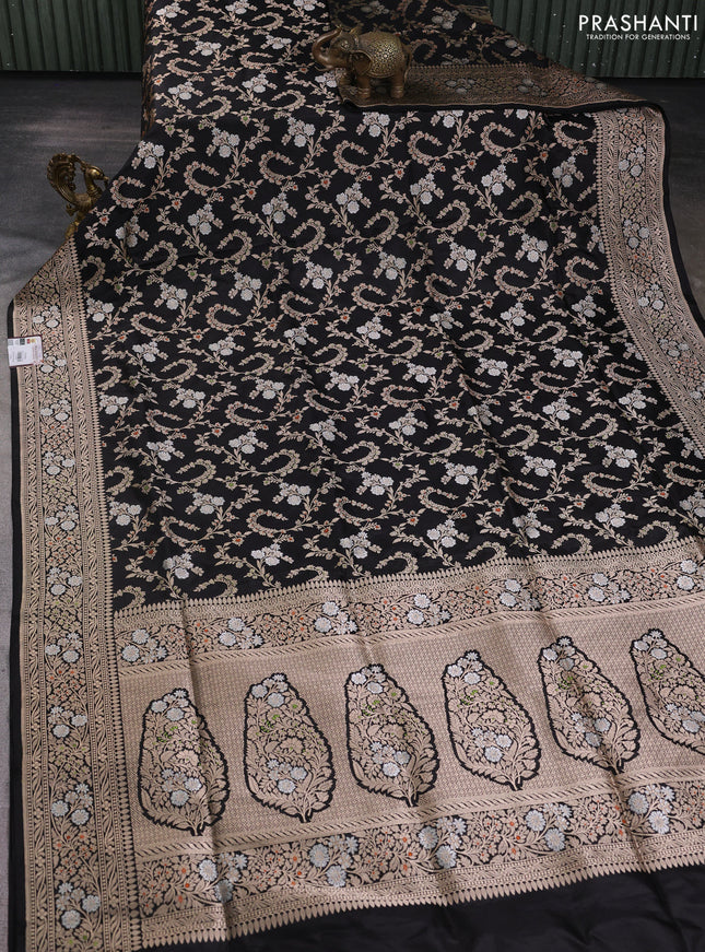 Banarasi uppada silk saree bllack with allover zari weaves and zari woven border