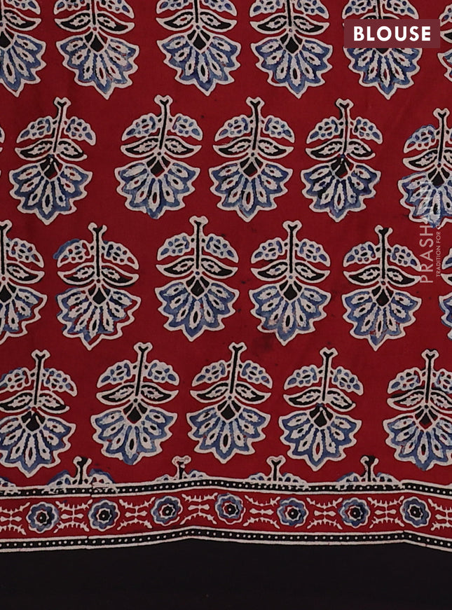 Modal silk saree maroon and coffee brown with allover ajrakh prints and printed border