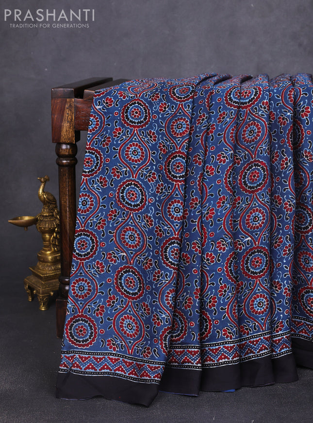 Modal silk saree blue and black with allover ajrakh prints and printed border