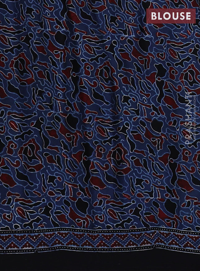 Modal silk saree blue and black with allover ajrakh prints and printed border