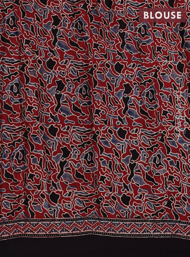 Modal silk saree maroon and coffee brown with allover ajrakh prints and printed border