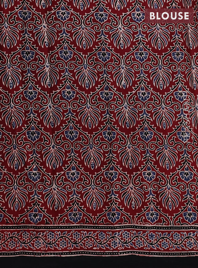 Modal silk saree maroon and black with allover ajrakh prints and printed border