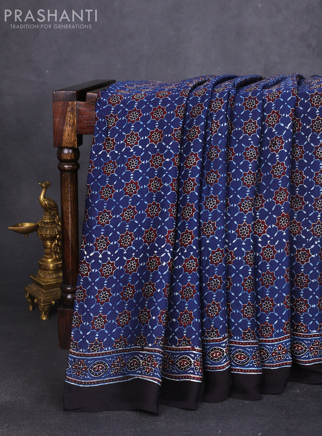 Modal silk saree indigo blue and black with allover ajrakh prints and printed border
