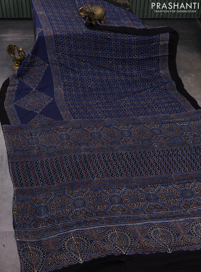 Modal silk saree indigo blue and black with allover ajrakh prints and printed border
