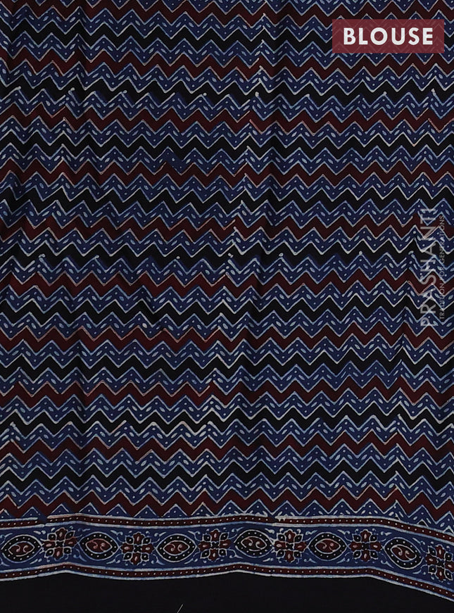 Modal silk saree indigo blue and black with allover ajrakh prints and printed border