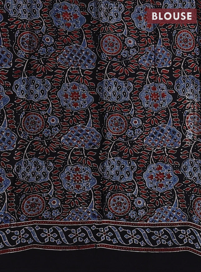 Modal silk saree black and blue with allover ajrakh prints and printed border