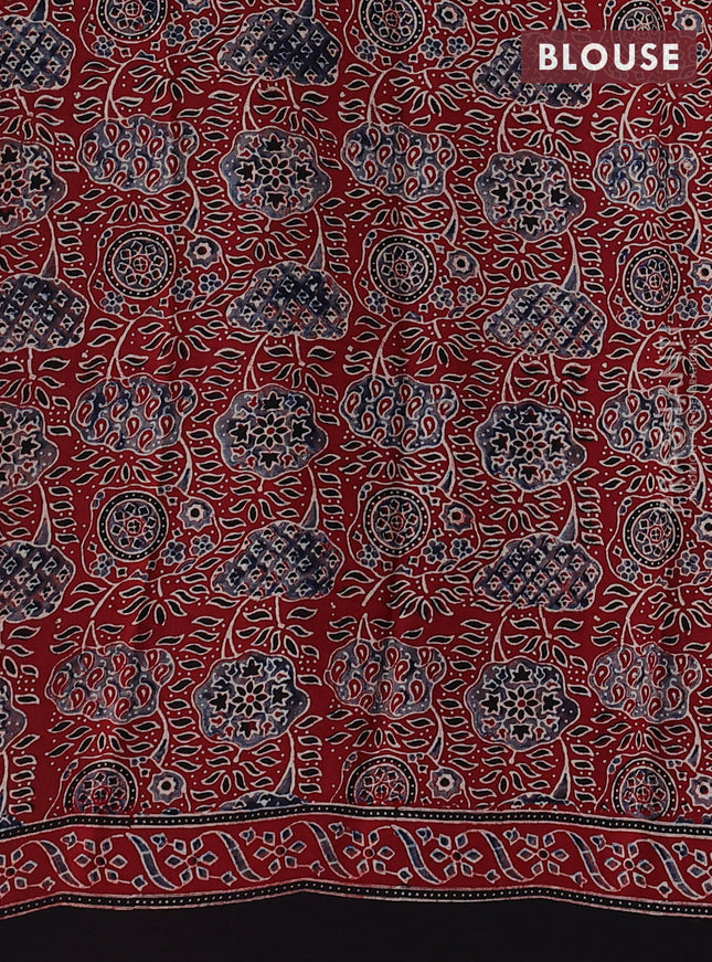 Modal silk saree maroon and coffee brown with allover ajrakh prints and printed border