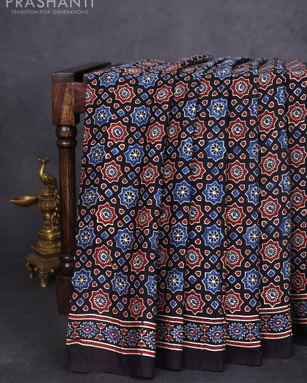Modal silk saree black with allover ajrakh prints and printed border