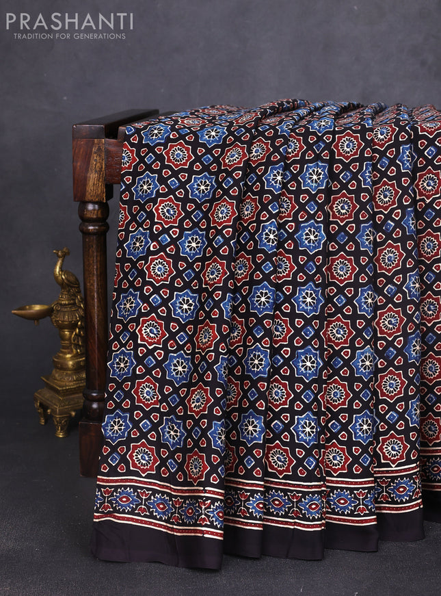 Modal silk saree black with allover ajrakh prints and printed border