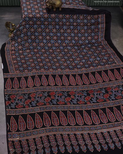 Modal silk saree black with allover ajrakh prints and printed border