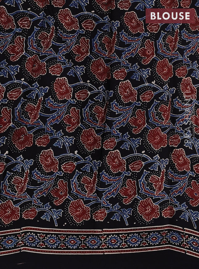 Modal silk saree black with allover ajrakh prints and printed border