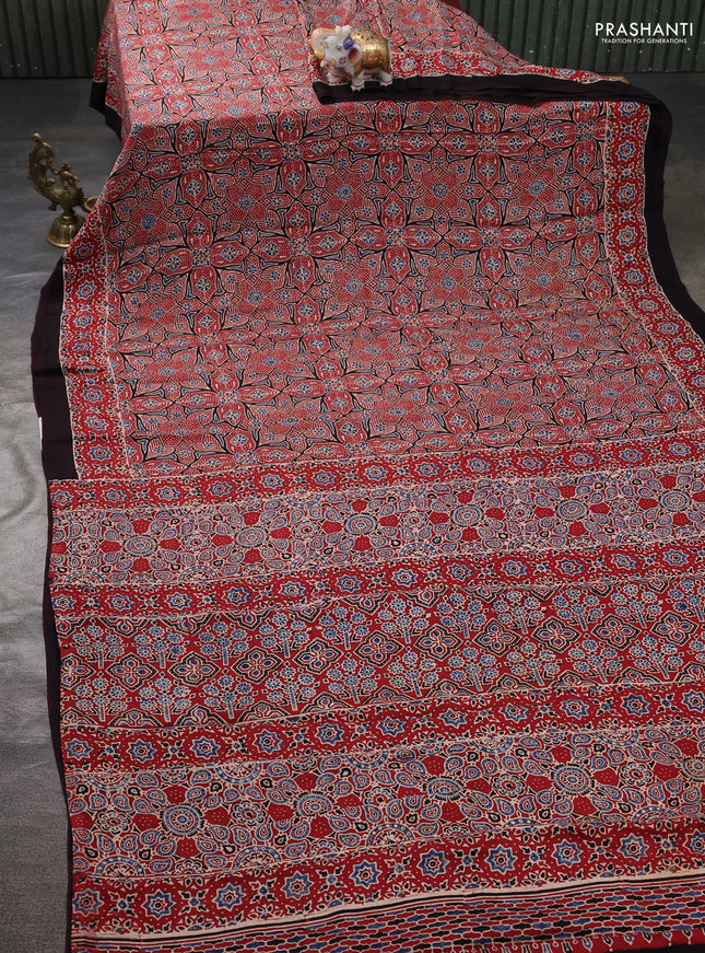 Modal silk saree maroon and coffee brown with allover ajrakh prints and printed border
