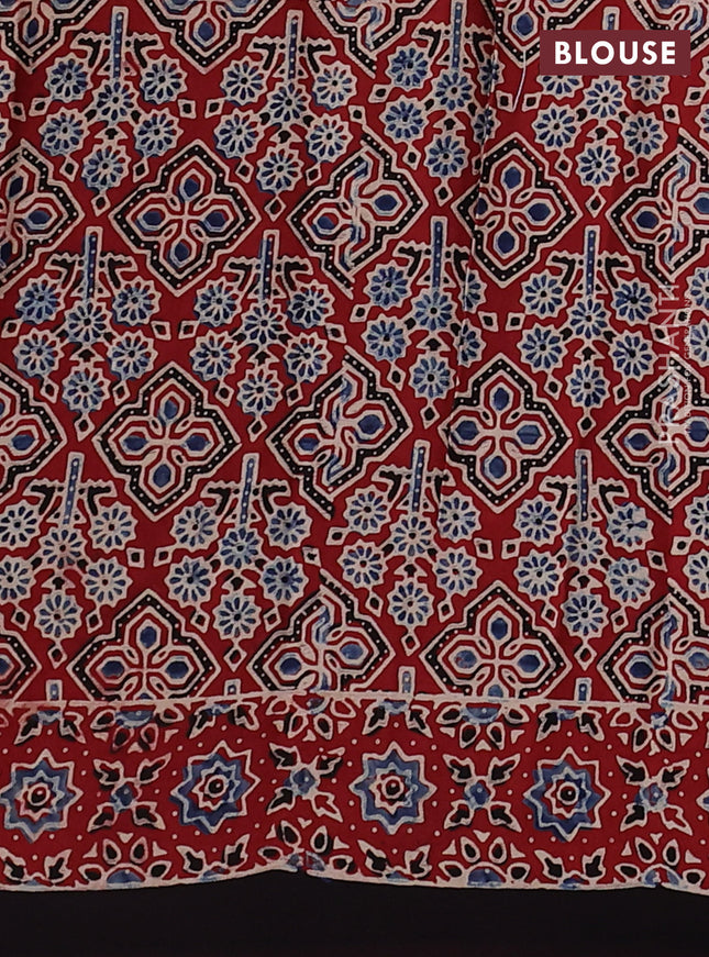 Modal silk saree maroon and coffee brown with allover ajrakh prints and printed border